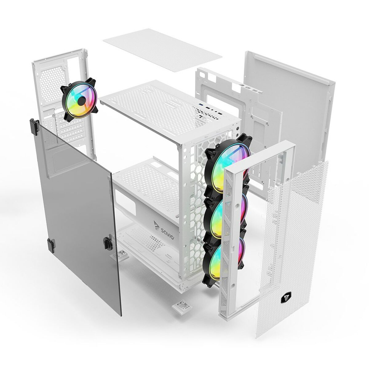 ATX Semi-tower Box Savio RAPTOR WHITE X1 Black Multicolour